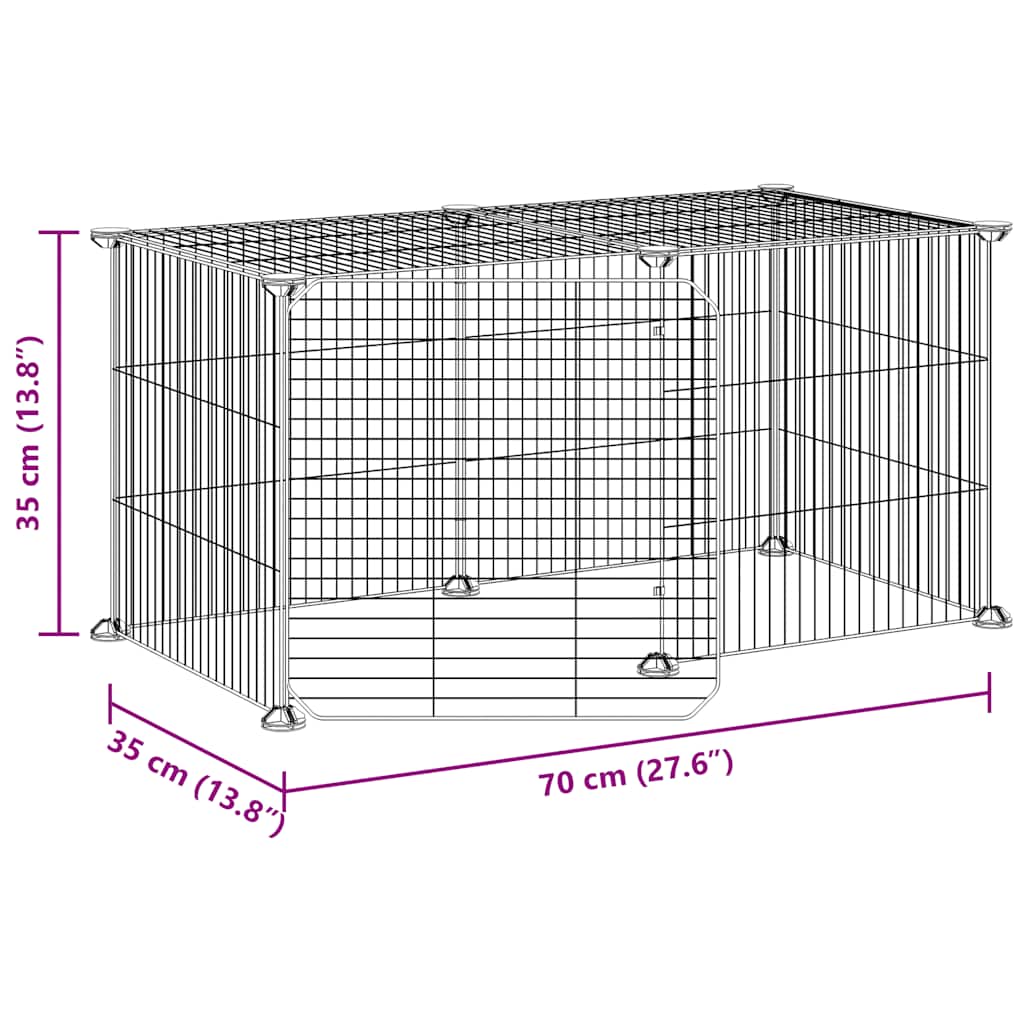 Huisdierenkooi met deur 8 panelen 35x35 cm staal zwart is nu te koop bij PeponiXL, paradijselijk wonen!