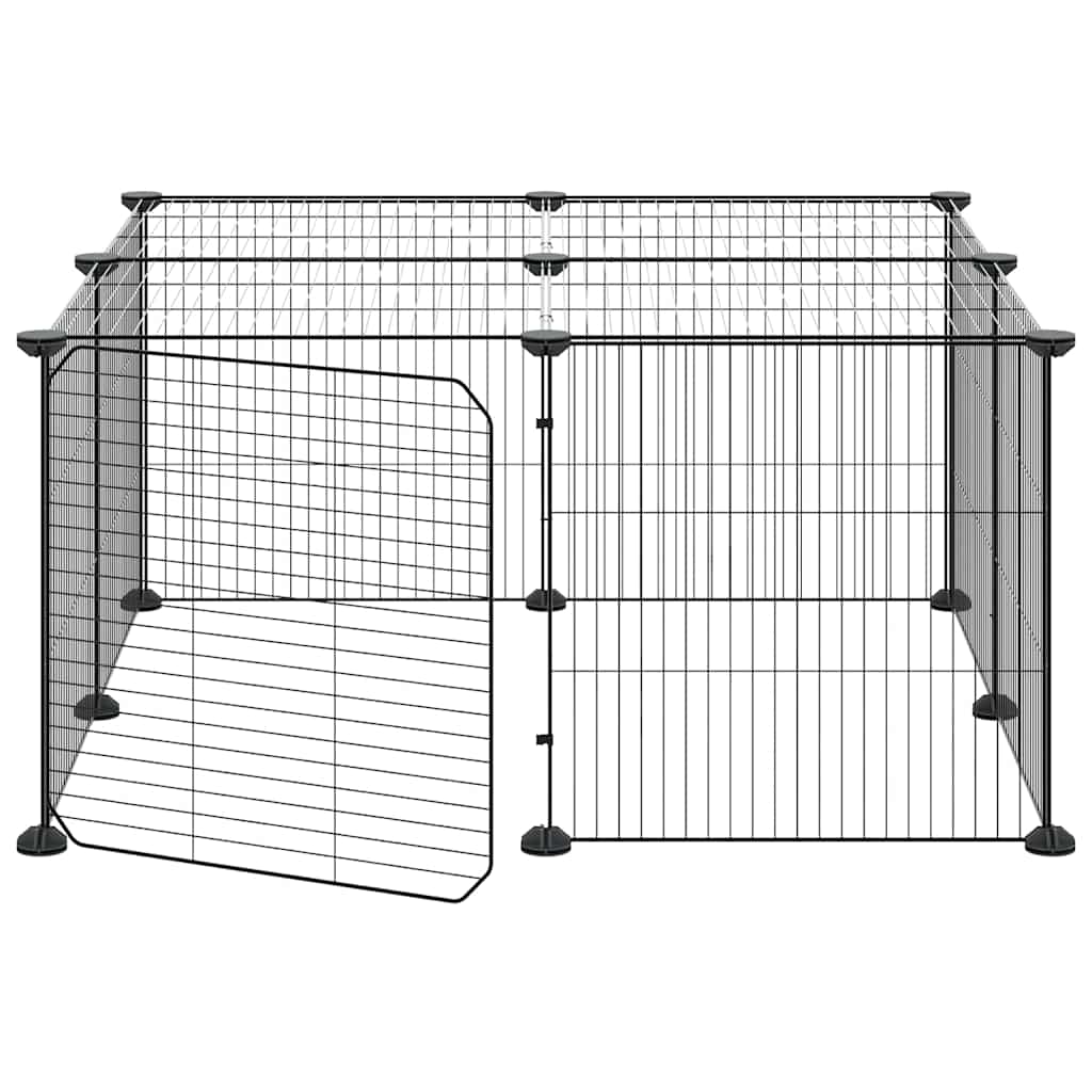 Huisdierenkooi met deur 12 panelen 35x35 cm staal zwart is nu te koop bij PeponiXL, paradijselijk wonen!