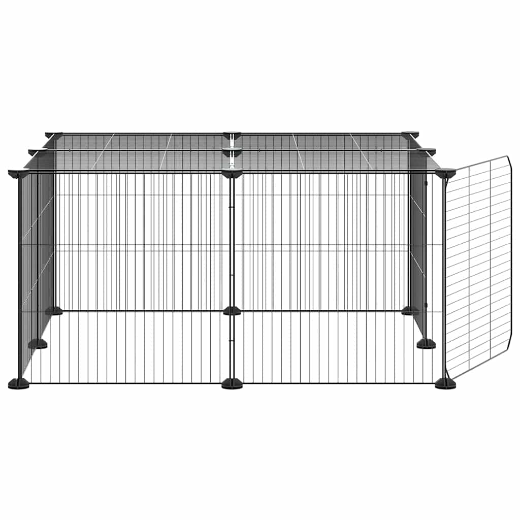 Huisdierenkooi met deur 12 panelen 35x35 cm staal zwart is nu te koop bij PeponiXL, paradijselijk wonen!