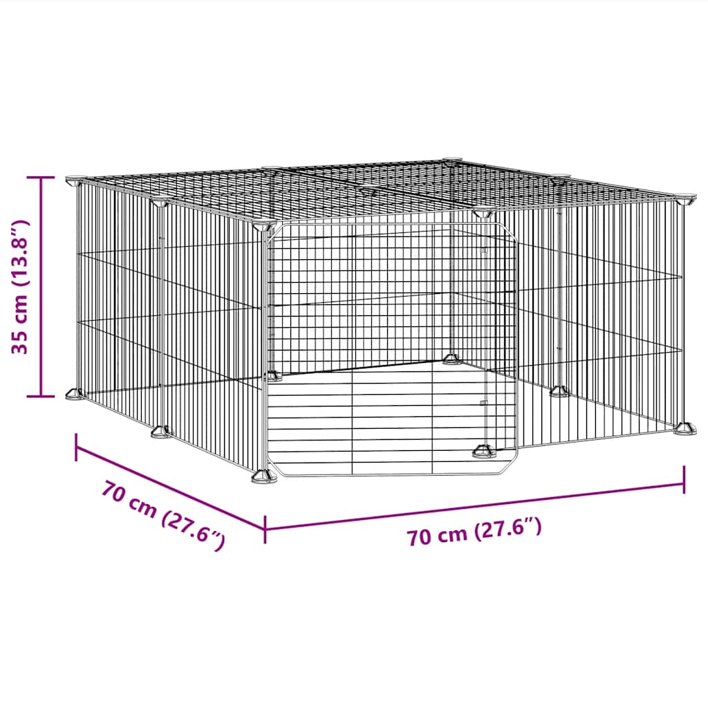 Huisdierenkooi met deur 12 panelen 35x35 cm staal zwart is nu te koop bij PeponiXL, paradijselijk wonen!