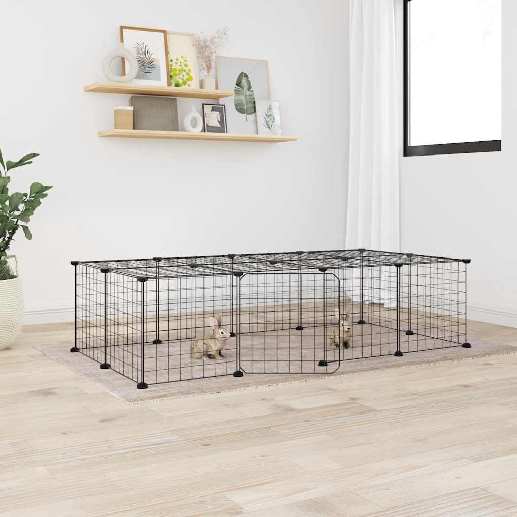 Huisdierenkooi met deur 20 panelen 35x35 cm staal zwart is nu te koop bij PeponiXL, paradijselijk wonen!