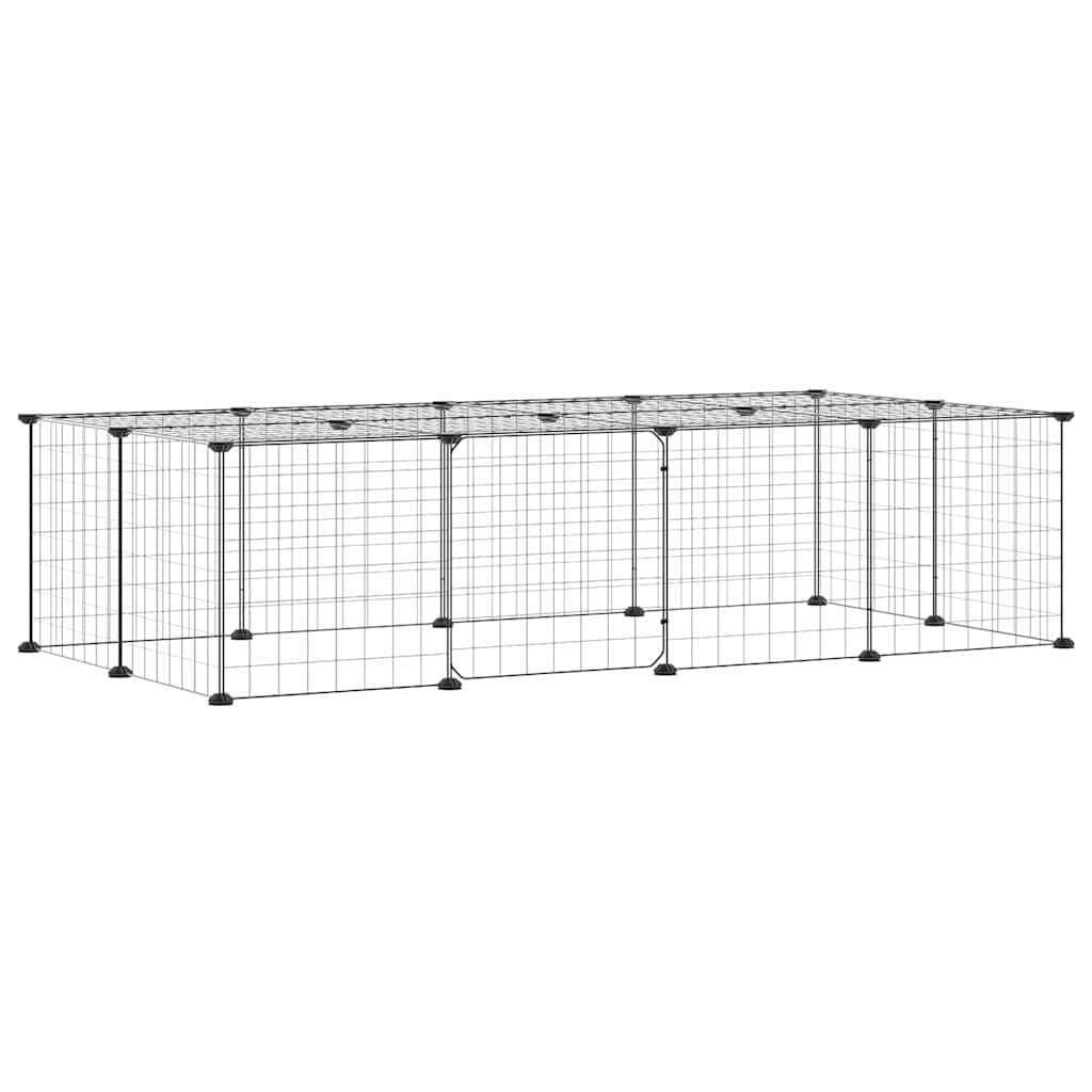 Huisdierenkooi met deur 20 panelen 35x35 cm staal zwart is nu te koop bij PeponiXL, paradijselijk wonen!