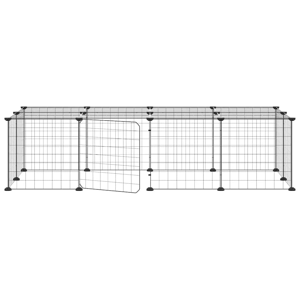 Huisdierenkooi met deur 20 panelen 35x35 cm staal zwart is nu te koop bij PeponiXL, paradijselijk wonen!