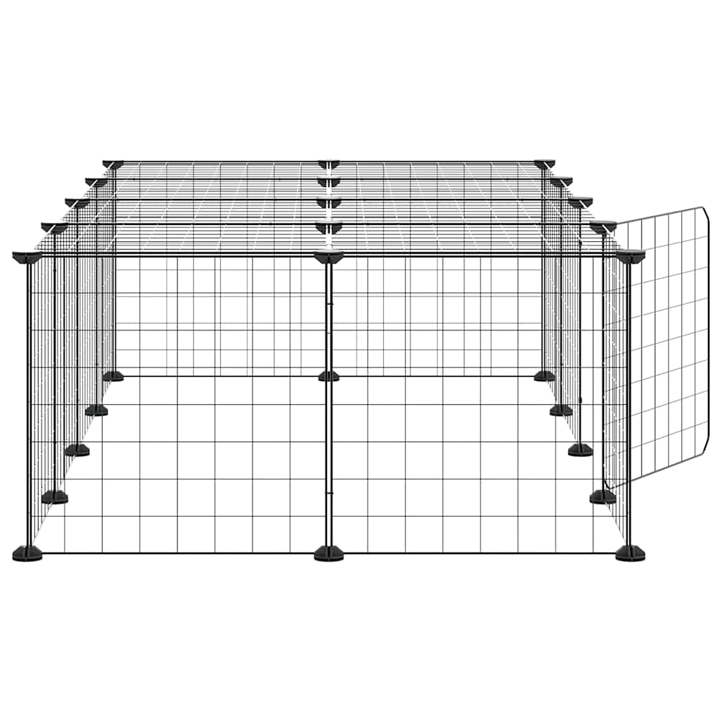 Huisdierenkooi met deur 20 panelen 35x35 cm staal zwart is nu te koop bij PeponiXL, paradijselijk wonen!