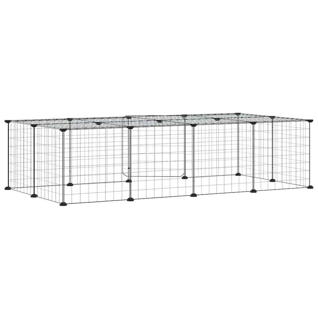 Huisdierenkooi met deur 20 panelen 35x35 cm staal zwart is nu te koop bij PeponiXL, paradijselijk wonen!