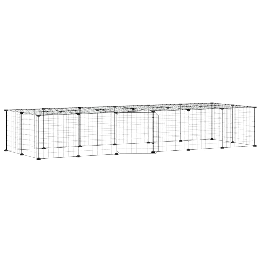 Huisdierenkooi met deur 28 panelen 35x35 cm staal zwart is nu te koop bij PeponiXL, paradijselijk wonen!