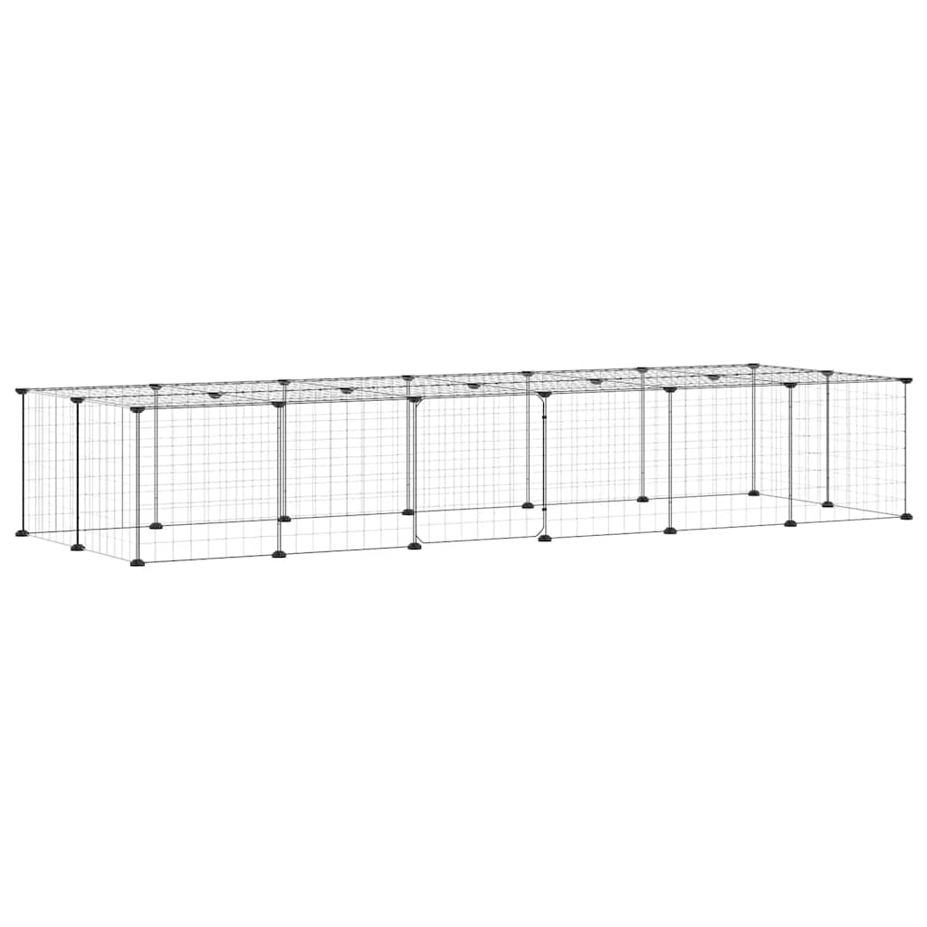 Huisdierenkooi met deur 28 panelen 35x35 cm staal zwart is nu te koop bij PeponiXL, paradijselijk wonen!
