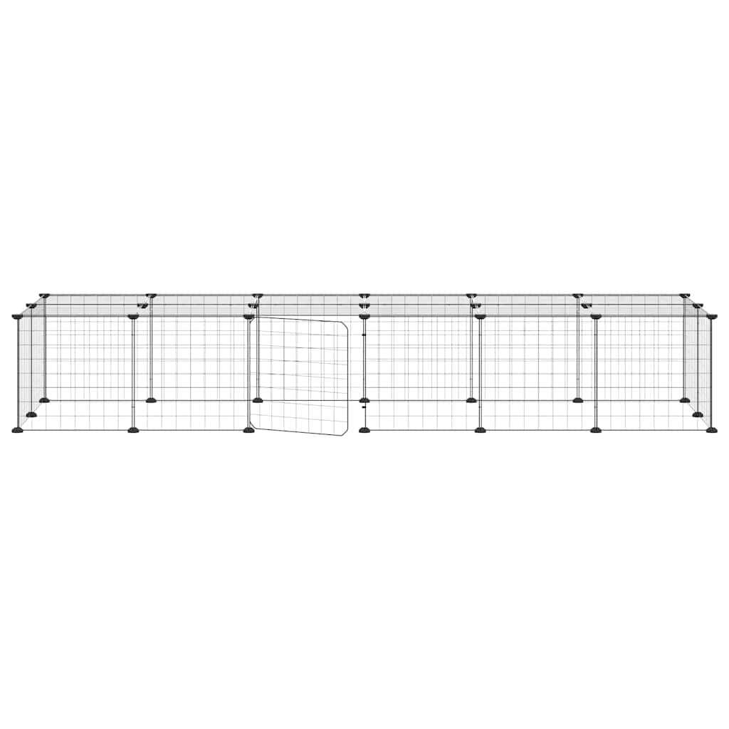 Huisdierenkooi met deur 28 panelen 35x35 cm staal zwart is nu te koop bij PeponiXL, paradijselijk wonen!
