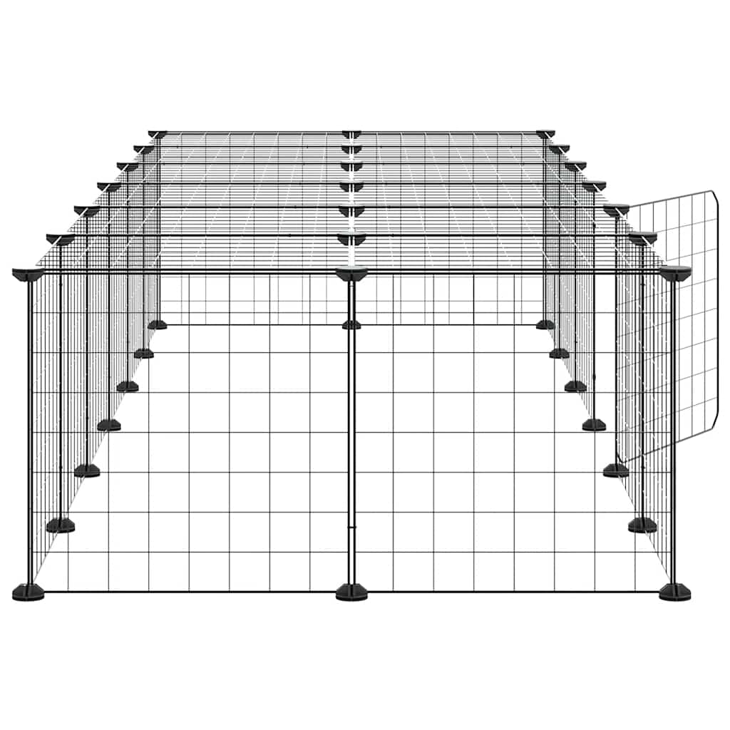 Huisdierenkooi met deur 28 panelen 35x35 cm staal zwart is nu te koop bij PeponiXL, paradijselijk wonen!