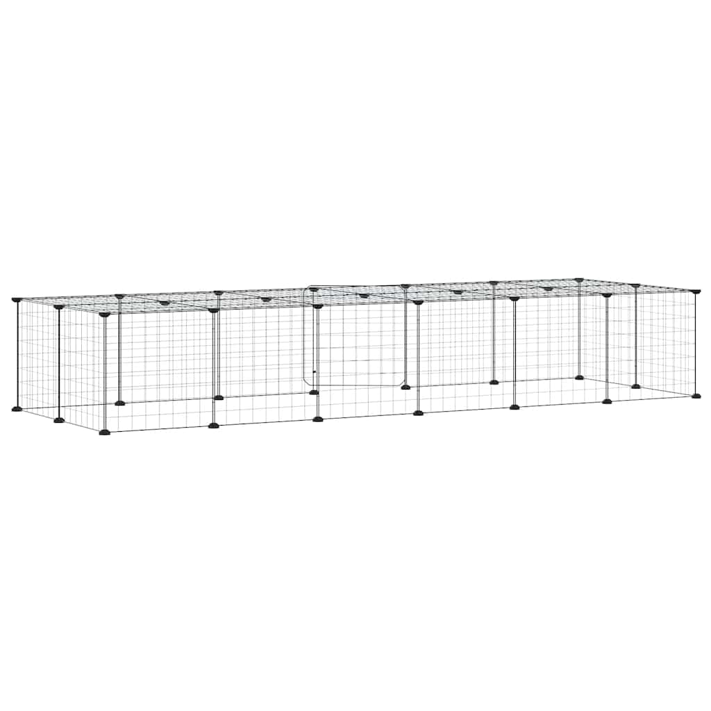 Huisdierenkooi met deur 28 panelen 35x35 cm staal zwart is nu te koop bij PeponiXL, paradijselijk wonen!