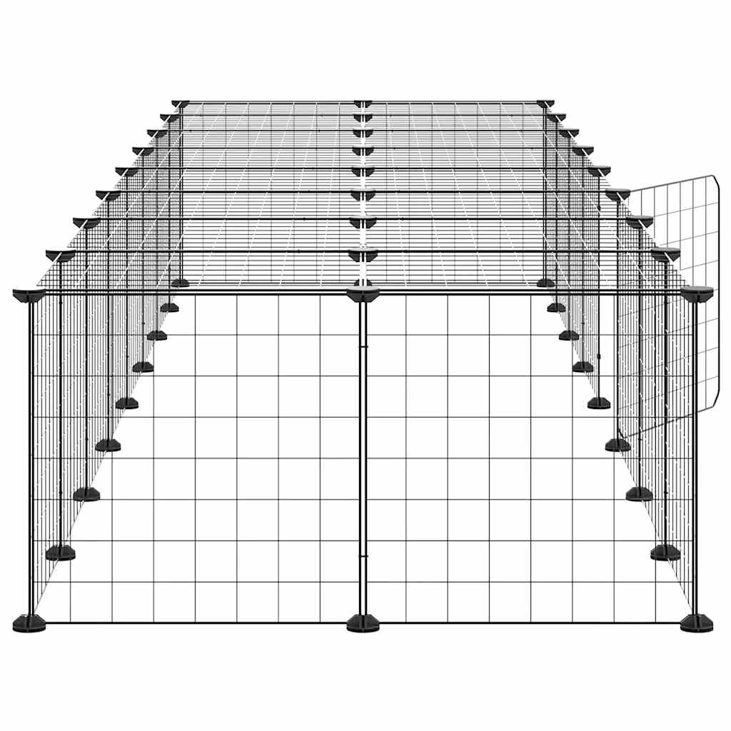 Huisdierenkooi met deur 36 panelen 35x35 cm staal zwart is nu te koop bij PeponiXL, paradijselijk wonen!