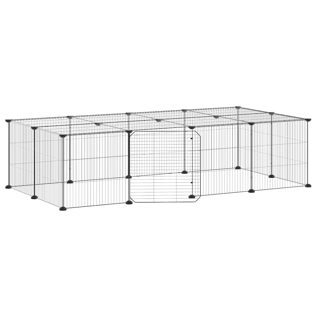 Huisdierenkooi met deur 20 panelen 35x35 cm staal zwart is nu te koop bij PeponiXL, paradijselijk wonen!