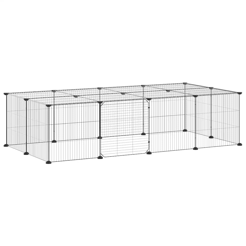 Huisdierenkooi met deur 20 panelen 35x35 cm staal zwart is nu te koop bij PeponiXL, paradijselijk wonen!