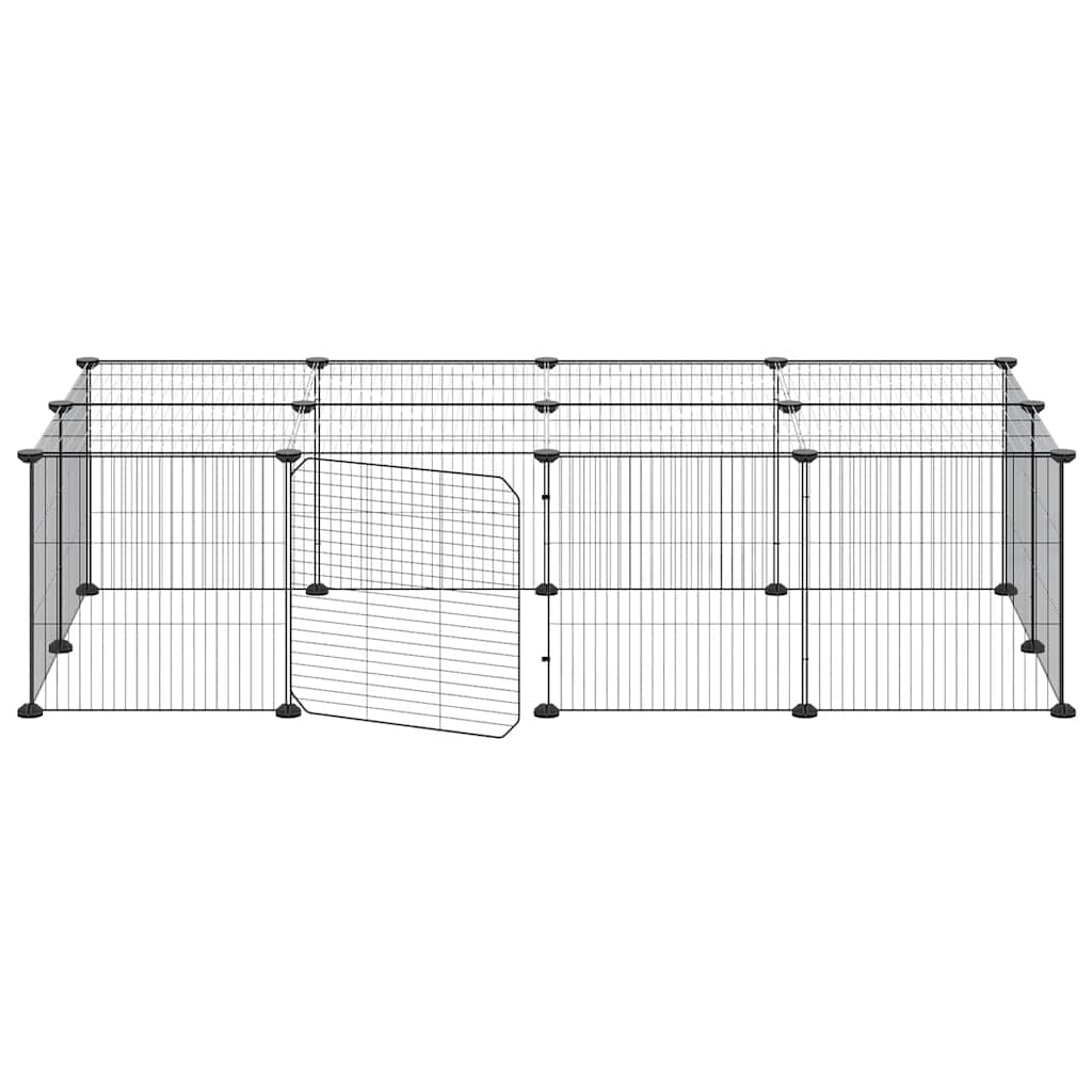 Huisdierenkooi met deur 20 panelen 35x35 cm staal zwart is nu te koop bij PeponiXL, paradijselijk wonen!