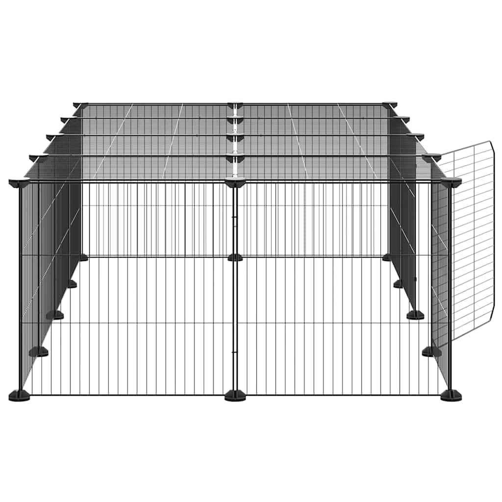 Huisdierenkooi met deur 20 panelen 35x35 cm staal zwart is nu te koop bij PeponiXL, paradijselijk wonen!