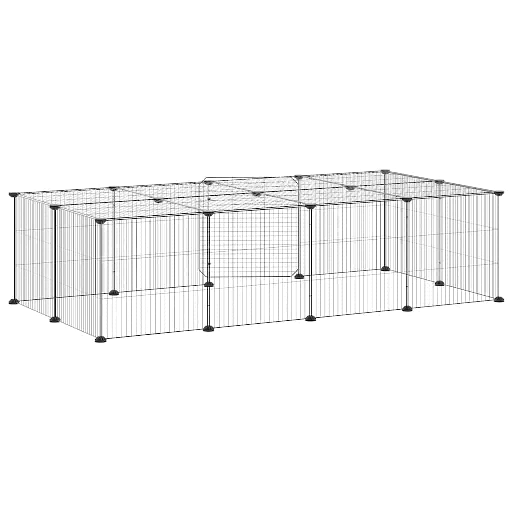 Huisdierenkooi met deur 20 panelen 35x35 cm staal zwart is nu te koop bij PeponiXL, paradijselijk wonen!