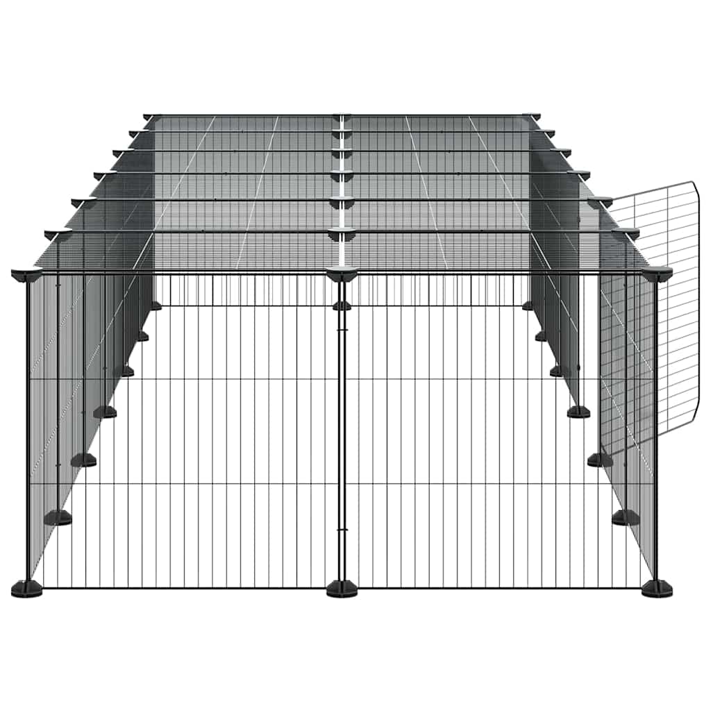 Huisdierenkooi met deur 28 panelen 35x35 cm staal zwart is nu te koop bij PeponiXL, paradijselijk wonen!