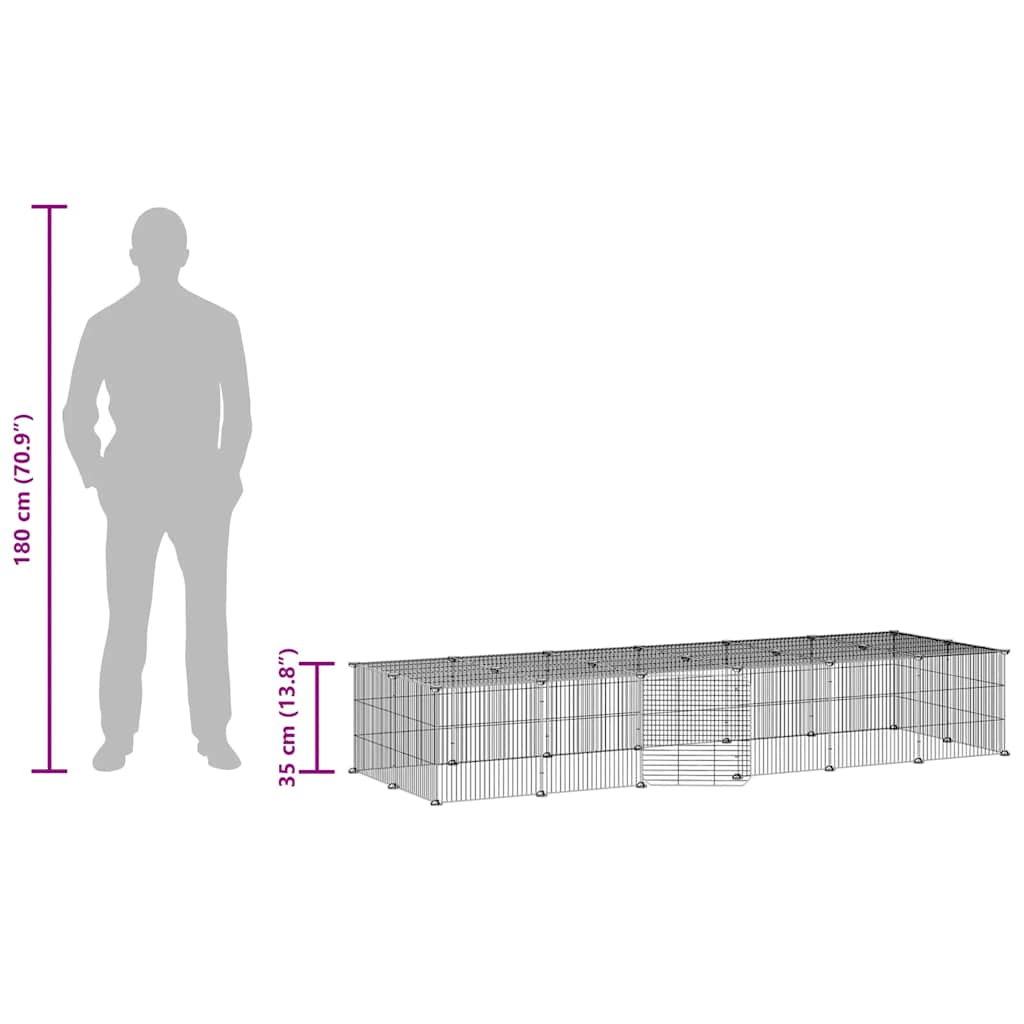 Huisdierenkooi met deur 28 panelen 35x35 cm staal zwart is nu te koop bij PeponiXL, paradijselijk wonen!