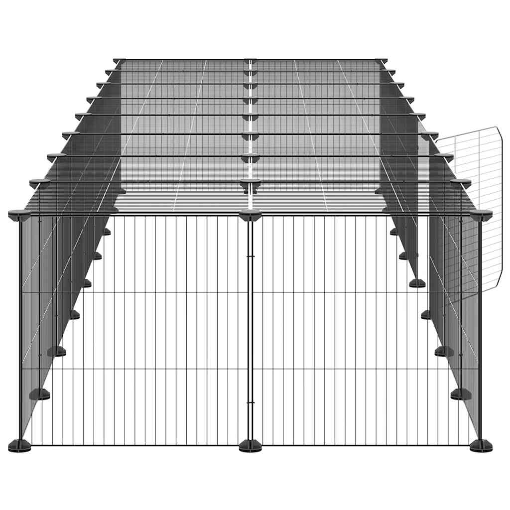 Huisdierenkooi met deur 36 panelen 35x35 cm staal zwart is nu te koop bij PeponiXL, paradijselijk wonen!
