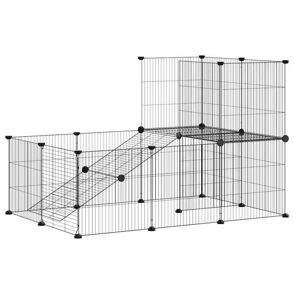 Huisdierenkooi met deur 20 panelen 35x35 cm staal zwart is nu te koop bij PeponiXL, paradijselijk wonen!