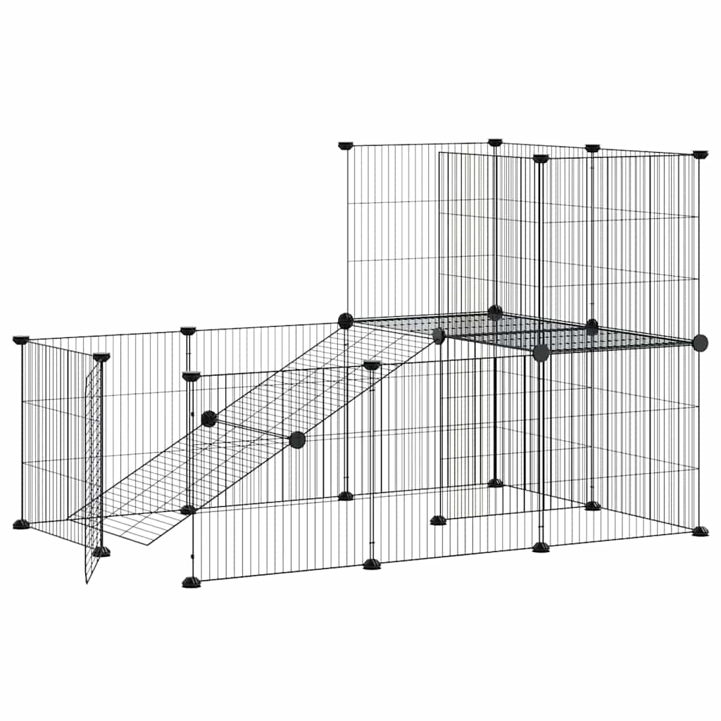 Huisdierenkooi met deur 20 panelen 35x35 cm staal zwart is nu te koop bij PeponiXL, paradijselijk wonen!