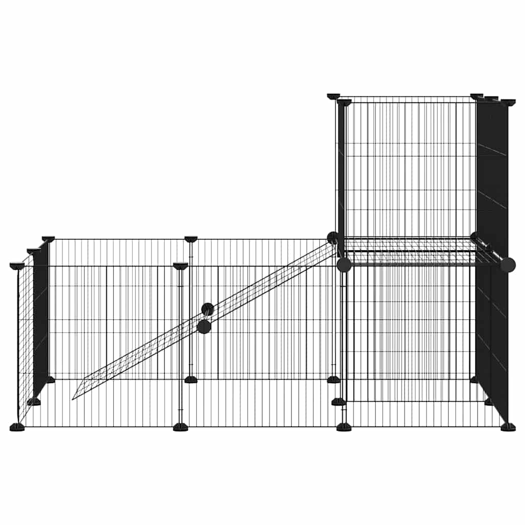 Huisdierenkooi met deur 20 panelen 35x35 cm staal zwart is nu te koop bij PeponiXL, paradijselijk wonen!