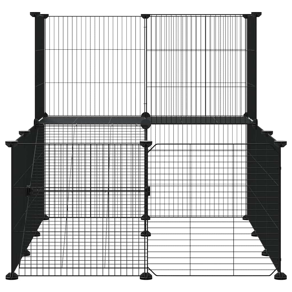 Huisdierenkooi met deur 20 panelen 35x35 cm staal zwart is nu te koop bij PeponiXL, paradijselijk wonen!