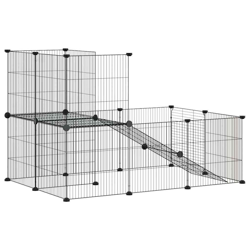 Huisdierenkooi met deur 20 panelen 35x35 cm staal zwart is nu te koop bij PeponiXL, paradijselijk wonen!