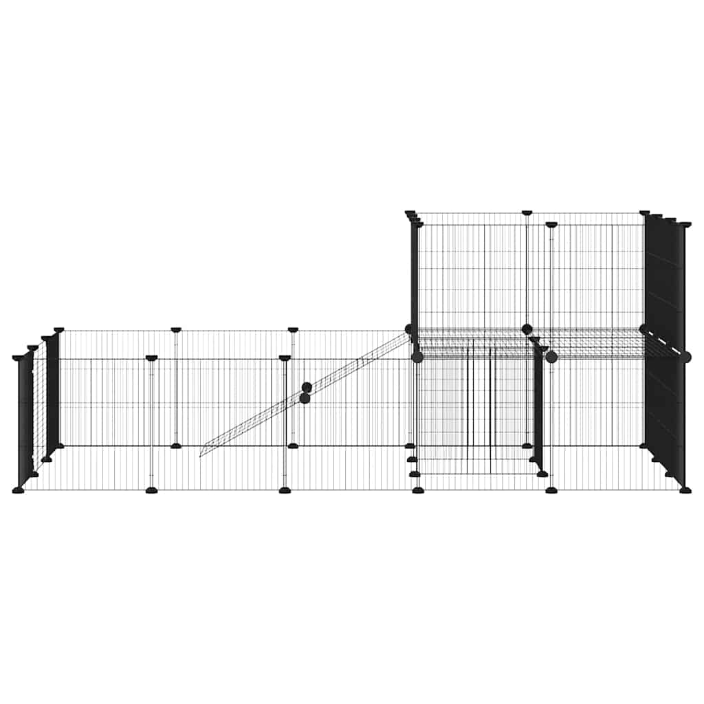 Huisdierenkooi met deur 36 panelen 35x35 cm staal zwart is nu te koop bij PeponiXL, paradijselijk wonen!