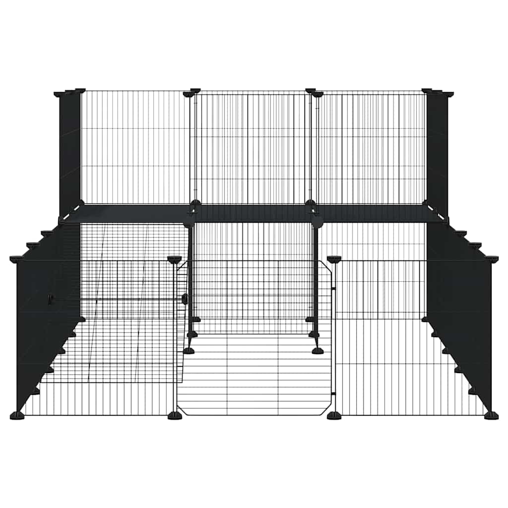 Huisdierenkooi met deur 36 panelen 35x35 cm staal zwart is nu te koop bij PeponiXL, paradijselijk wonen!