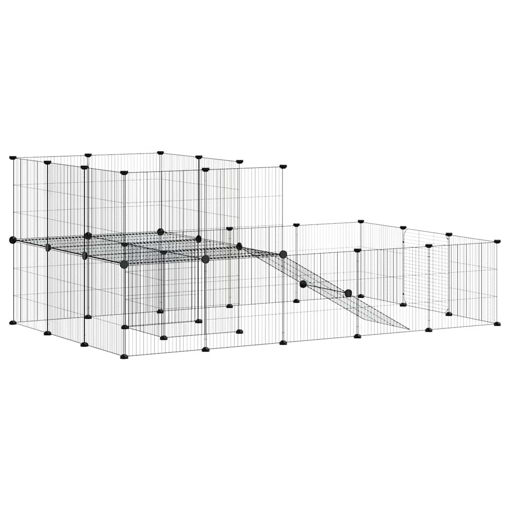 Huisdierenkooi met deur 36 panelen 35x35 cm staal zwart is nu te koop bij PeponiXL, paradijselijk wonen!