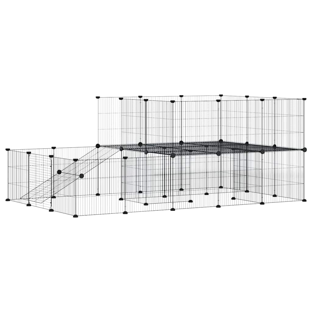 Huisdierenkooi met deur 44 panelen 35x35 cm staal zwart is nu te koop bij PeponiXL, paradijselijk wonen!