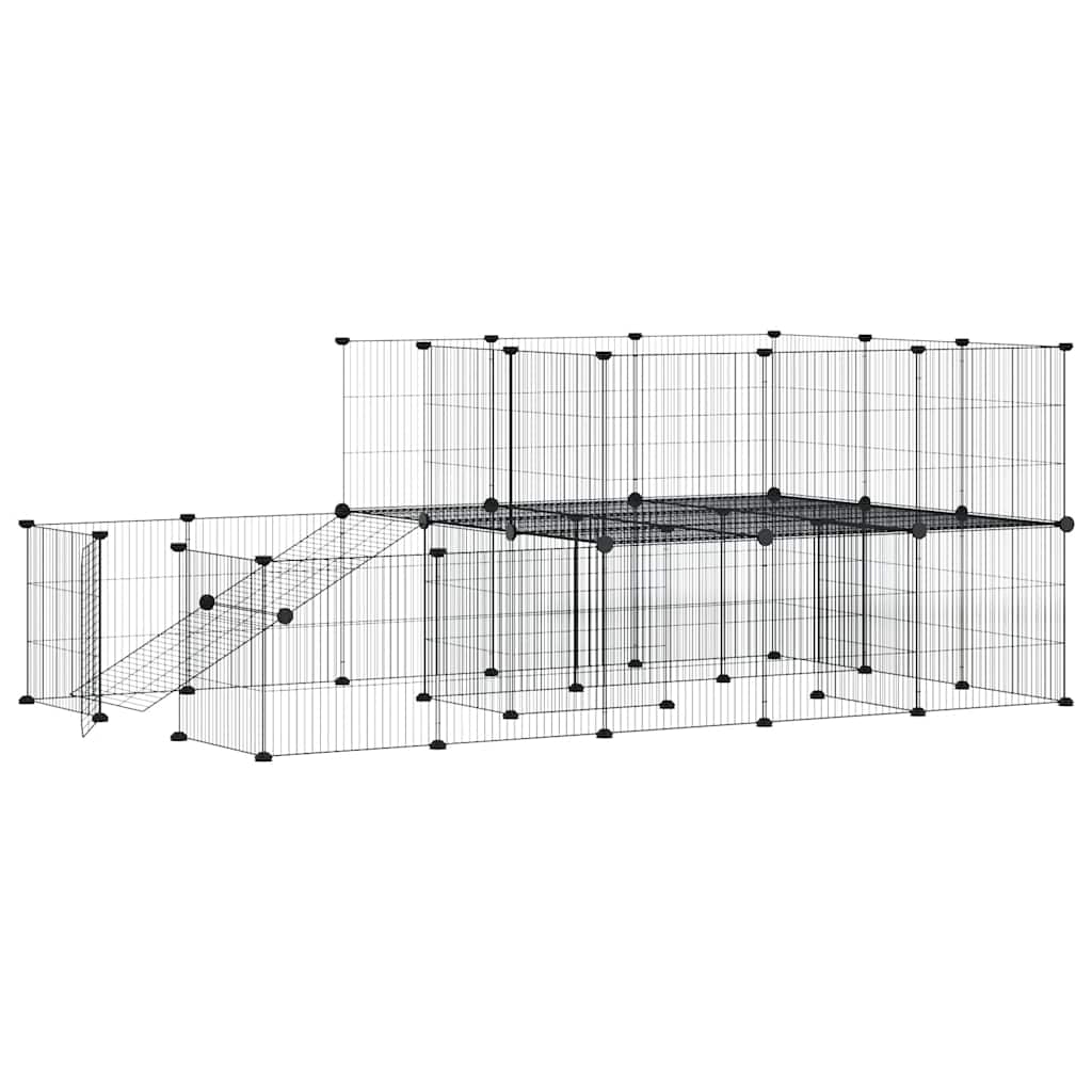 Huisdierenkooi met deur 44 panelen 35x35 cm staal zwart is nu te koop bij PeponiXL, paradijselijk wonen!