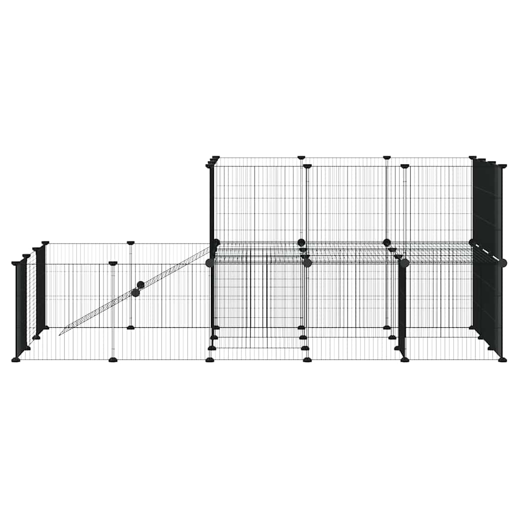 Huisdierenkooi met deur 44 panelen 35x35 cm staal zwart is nu te koop bij PeponiXL, paradijselijk wonen!