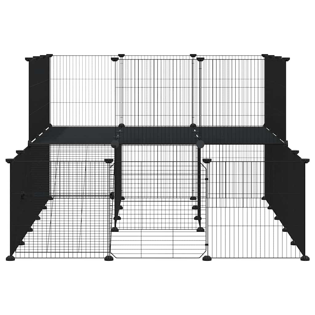 Huisdierenkooi met deur 44 panelen 35x35 cm staal zwart is nu te koop bij PeponiXL, paradijselijk wonen!
