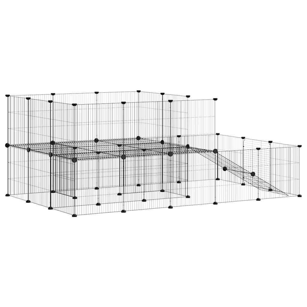 Huisdierenkooi met deur 44 panelen 35x35 cm staal zwart is nu te koop bij PeponiXL, paradijselijk wonen!