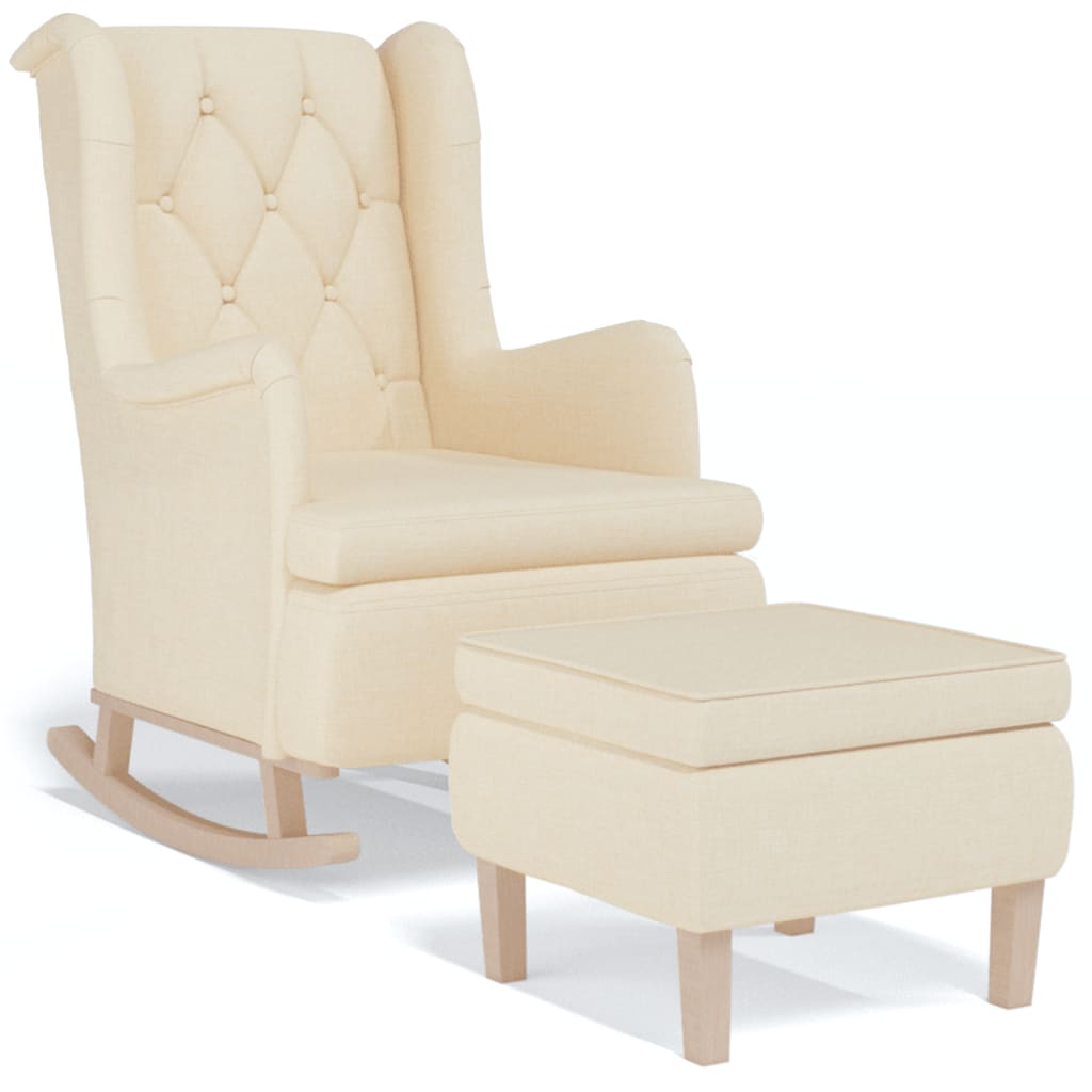 Fauteuil met schommelpoten en voetenbank stof crèmekleurig is nu te koop bij PeponiXL, paradijselijk wonen!