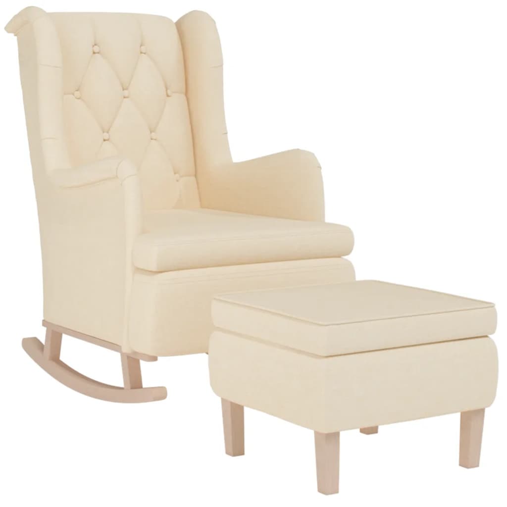 Fauteuil met schommelpoten en voetenbank stof crèmekleurig is nu te koop bij PeponiXL, paradijselijk wonen!