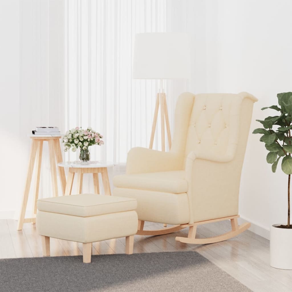 Fauteuil met schommelpoten en voetenbank stof crèmekleurig is nu te koop bij PeponiXL, paradijselijk wonen!