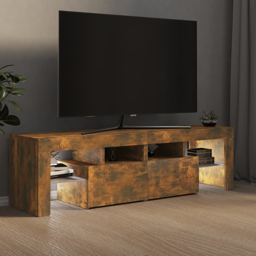 Tv-meubel LED-verlichting 140x36,5x40 cm gerookt eikenkleurig is nu te koop bij PeponiXL, paradijselijk wonen!