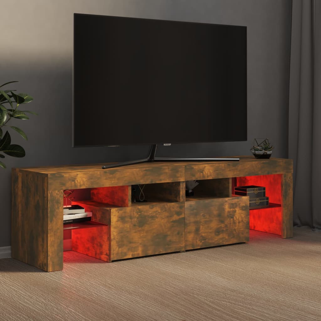 Tv-meubel LED-verlichting 140x36,5x40 cm gerookt eikenkleurig is nu te koop bij PeponiXL, paradijselijk wonen!