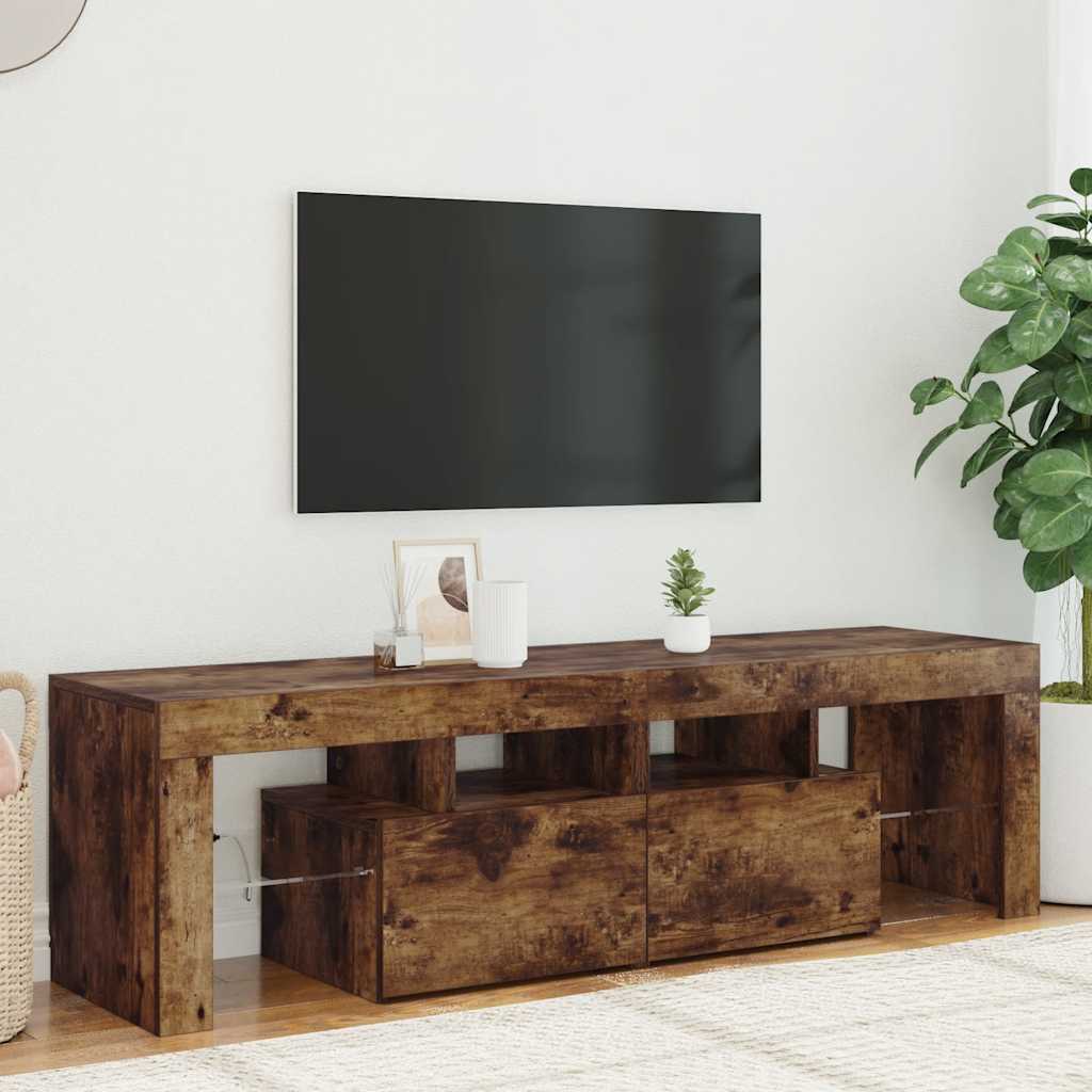 Tv-meubel LED-verlichting 140x36,5x40 cm gerookt eikenkleurig is nu te koop bij PeponiXL, paradijselijk wonen!