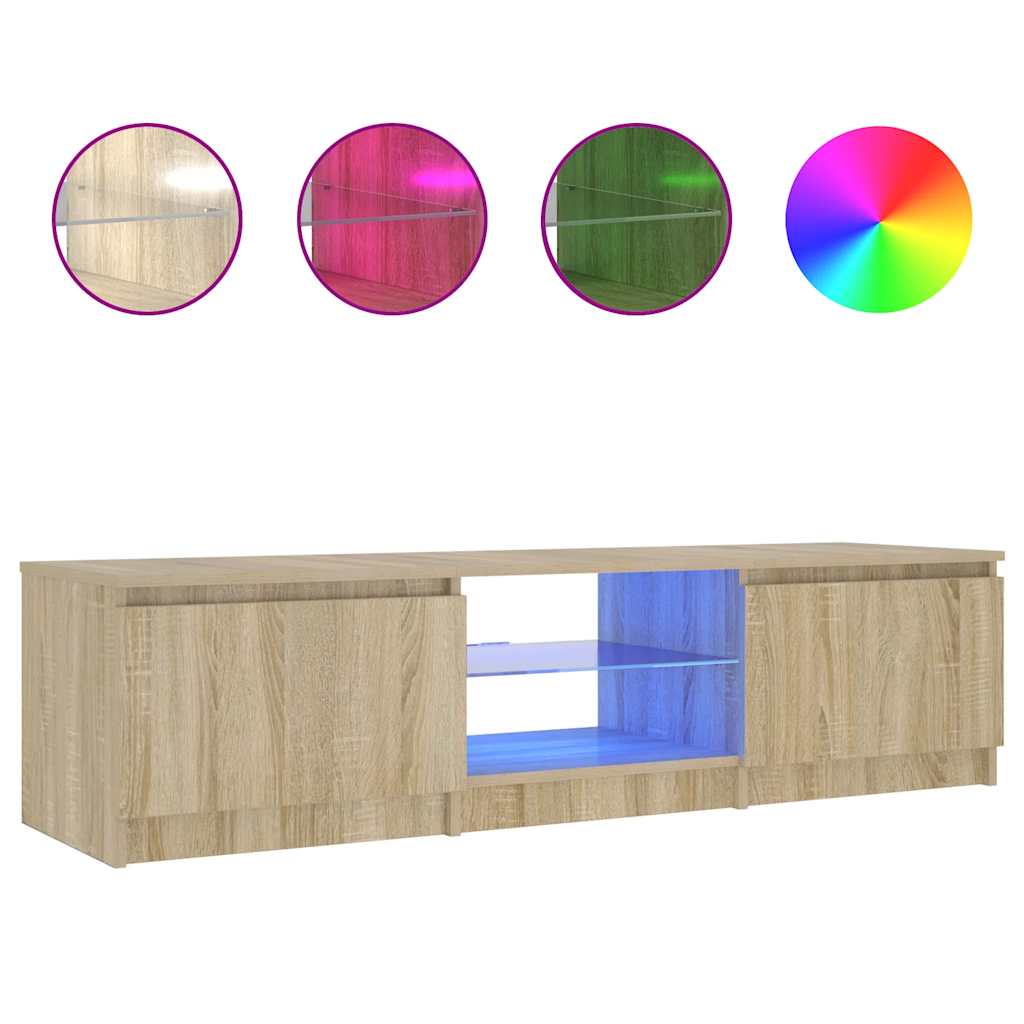 Tv-meubel LED-verlichting 140x40x36 cm gerookt eikenkleurig is nu te koop bij PeponiXL, paradijselijk wonen!