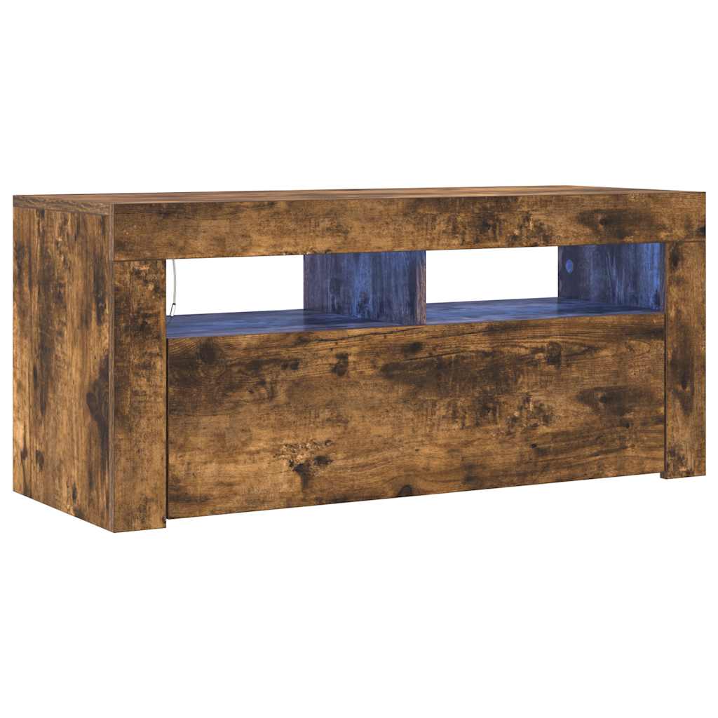 Tv-meubel met LED-verlichting 90x35x40 cm gerookt eikenkleurig is nu te koop bij PeponiXL, paradijselijk wonen!