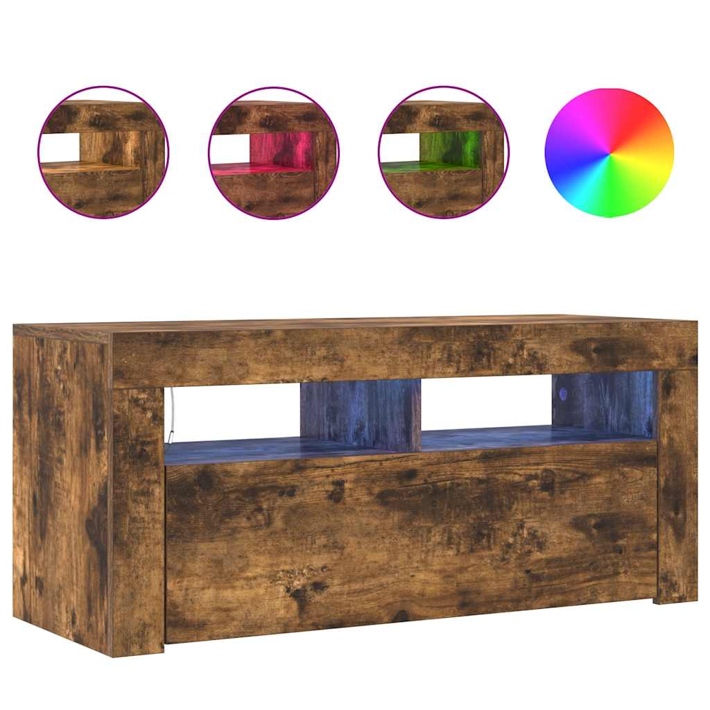 Tv-meubel met LED-verlichting 90x35x40 cm gerookt eikenkleurig is nu te koop bij PeponiXL, paradijselijk wonen!