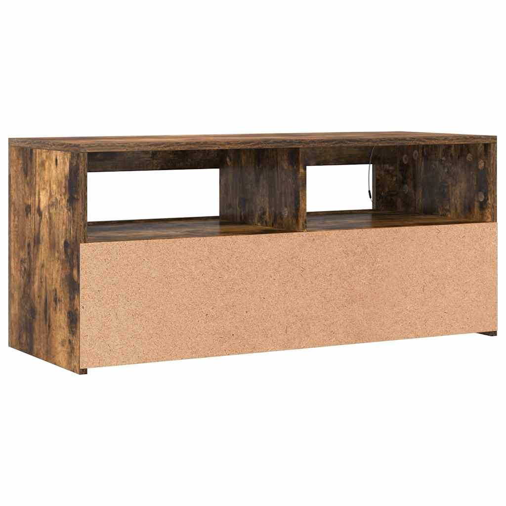 Tv-meubel met LED-verlichting 90x35x40 cm gerookt eikenkleurig is nu te koop bij PeponiXL, paradijselijk wonen!