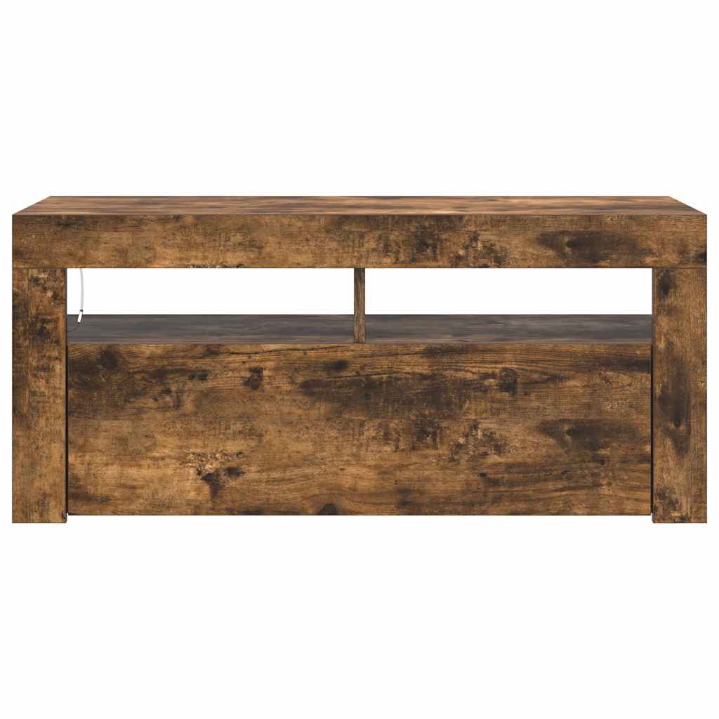Tv-meubel met LED-verlichting 90x35x40 cm gerookt eikenkleurig is nu te koop bij PeponiXL, paradijselijk wonen!