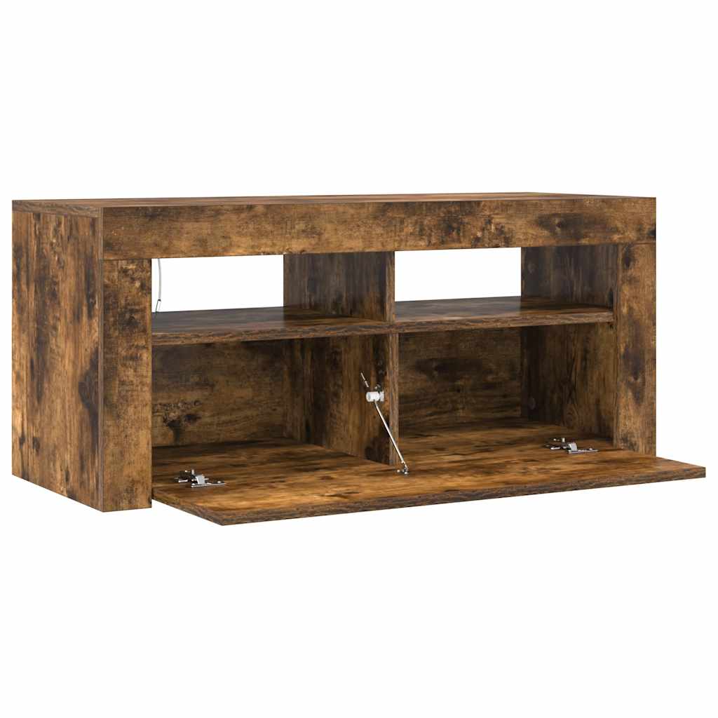 Tv-meubel met LED-verlichting 90x35x40 cm gerookt eikenkleurig is nu te koop bij PeponiXL, paradijselijk wonen!