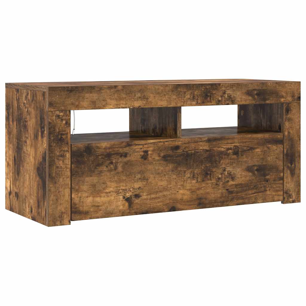 Tv-meubel met LED-verlichting 90x35x40 cm gerookt eikenkleurig is nu te koop bij PeponiXL, paradijselijk wonen!