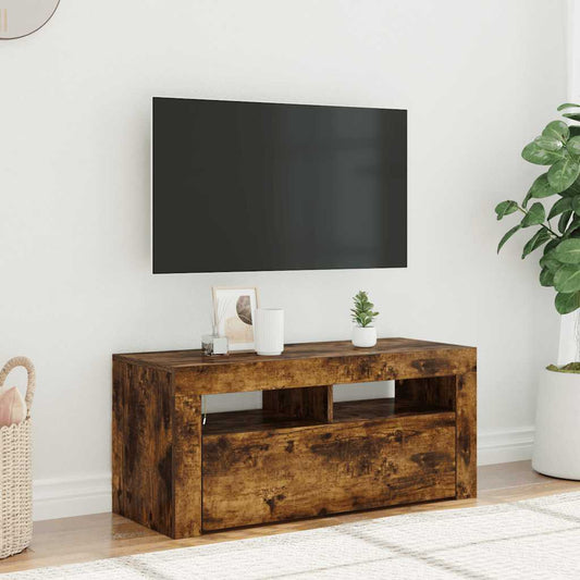 Tv-meubel met LED-verlichting 90x35x40 cm gerookt eikenkleurig is nu te koop bij PeponiXL, paradijselijk wonen!